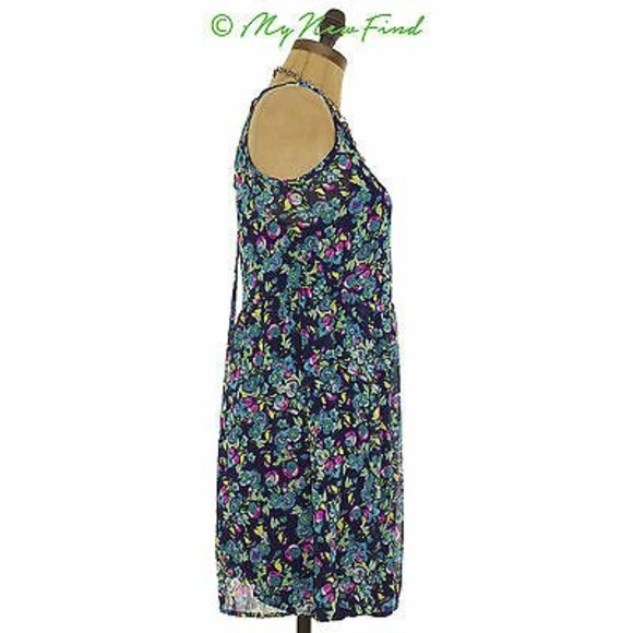Bebop Juniors Tank Mini Dress Size S Sheer Lining Blue Multi Floral NWT B57 - Picture 2 of 3